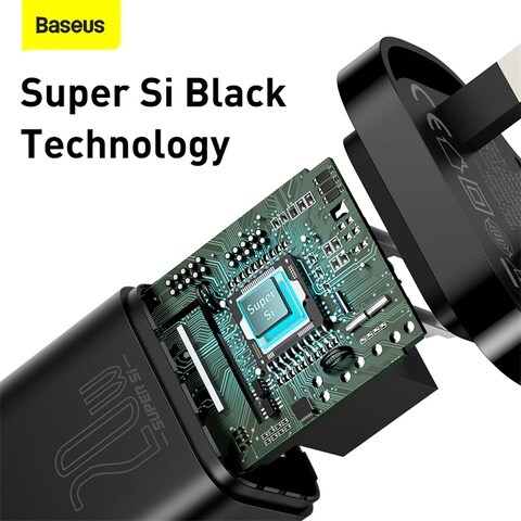 Baseus Super Si 1C Fast Wall Charger USB Type C 20W UK + USB Type C - Lightning cable 1m Black