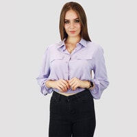 KIDWALA Size L,  Women&#39;S Tops, Tees &amp; Blouses Purple Cropped Front Two Pocket Bomber Jacket Elastic Waistband &amp; Wristband Blouse With Collar Neckline With Long Sleeve, Buttons Up Top, Crop Top