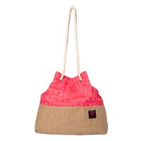 Biggdesign Moods Up Beach Shoulder Bag for Women, Large and Lightweight Summer Bag with Rope Handle and Inner Pocket, Made of Polyester and Jute, Pink
