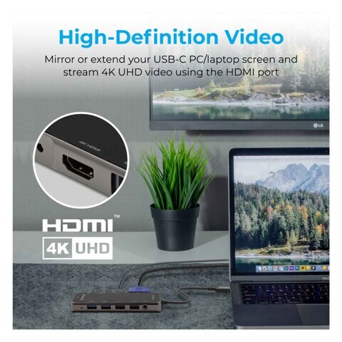 Promate HDMI 4K UHD 9 In 1 Compact Multiport USB-C Hub 100W Black