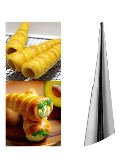 Olliwon 4-Piece Spiral Croissants Pastry Conical Tube Baking Mold Silver 3x3x14centimeter
