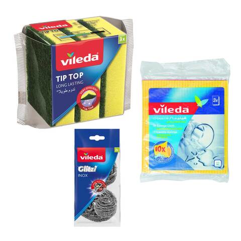 Vileda Sponge Cloth x3 + Vileda Tip Top x3 + Vileda Inox x2S price in ...