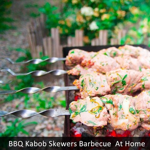 Buy Metal Kabob Skewers for Grilling, Flat Barbecue Skewer