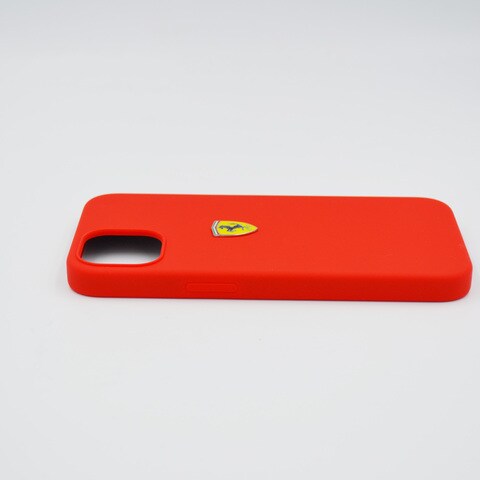 Ferrari Liquid Silicone Case Metal Logo For Iphone 13 Red