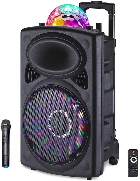Impex Ts 81 50W Multimedia Portable Trolley Speaker With 12&quot;Speaker Mic LED Light USD/TF/AUX/FM Radio/Bluetooth Support