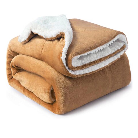 Sherpa Camel Throw Blanket Super Soft Flannel Reversible Ultra