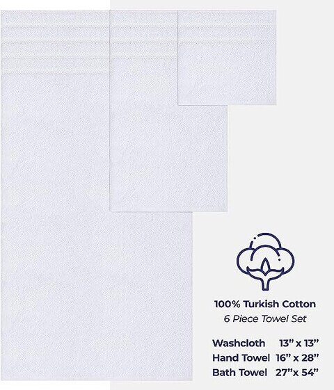 6-Piece Premium Towel Set, 2 Bath Towels, 2 Hand Towels, and 2 Wash Cloths,  600 GSM 100% Ring Spun Cotton Highly Absorbent Towels for Bathroom, Gym,  Hotel, and Spa - NoahArkLinen