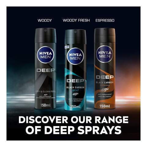 NIVEA Deep Beat Black Carbon Anti-Perspirant Deodorant Spray Clear 150ml