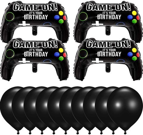 JMD 14 Pcs Video Game Party Balloon, 23.6 X 15.7 Inch Game On Balloon Controller Aluminum Foil Balloon (4 Pack Aluminum And 10 Pack Latex Balloon)