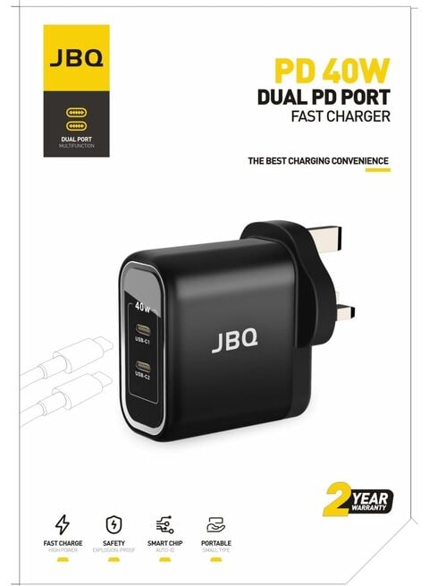 JBQ HC-740 PD 40W Dual PD Port Fast Charger Black