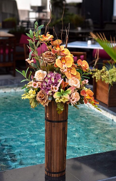 LINGWEI Big Wooden Cylendrical Shaped Pots Flower Barrels Flower Planter Flower Vase Round Planting Pots Garden Flower Pot