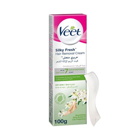 Veet Silky Fresh Hair Removal Cream for Dry Skin, Nourshing Shea Butter &amp; Lily Fragrance, 100g