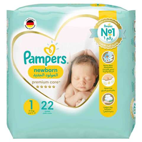 Pampers Premium Care Diapers Size 1 Newborn 2-5 Kg Carry Pack 22 Diapers