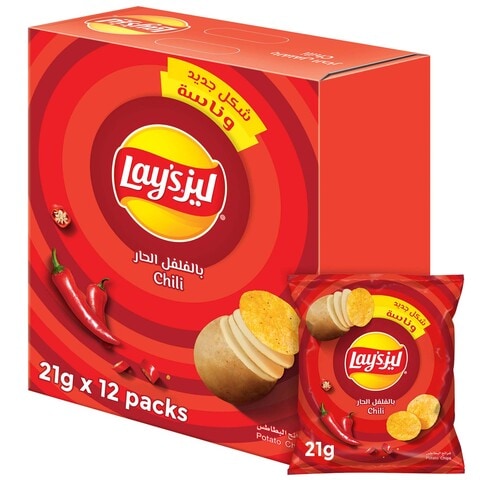 Buy Lays Chilli Potato Chips 21g x Pack of 12 in Kuwait