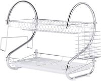 Aoguzhao 2 Tier Stainless Steel Dish Rack Metal Dish Drainer With Removable Drain Board And Utensil Holder Cup Holder Dish Drainer For Kitchen Counter Top