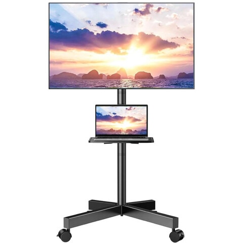 Mobile TV Cart, Rollable TV Stand For 32-70&quot; LCD LED OLED Flat Screen TV With Curved Screens up to 40kg, Height Adjustable, Portable TV Stand with Wheels