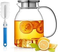 Jomila Glass Pitcher, 1800Ml Water Pitcher With Lid And Precise Scale Line, Stainless Steel Iced Tea Easy Clean Heat Resistant Borosilicate Jug For Juice, Milk, Cold Or Hot Beverages (1800Ml)