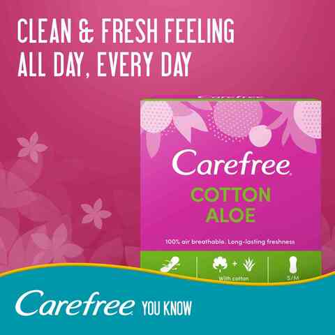 Carefree Cotton Aloe Regular Size Panty Liners White 56 count