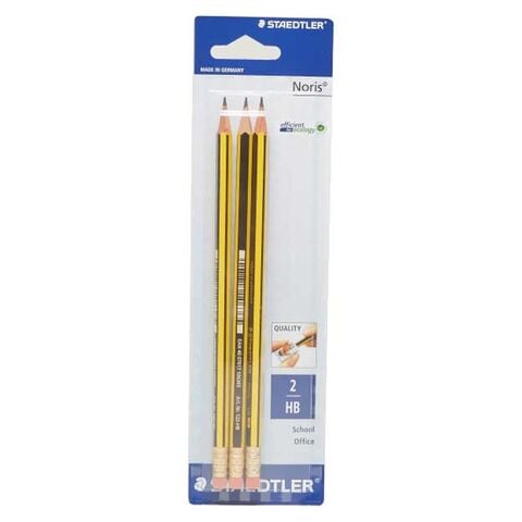Staedtler Noris 2 HB Eraser Tip Pencil Black 3 PCS