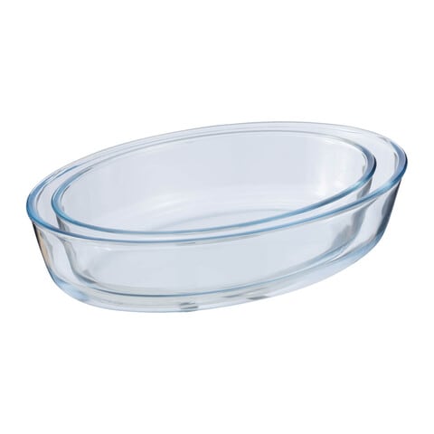 Oval Glass Bakeware Set Clear 1.6L+2.4L 2 PCS