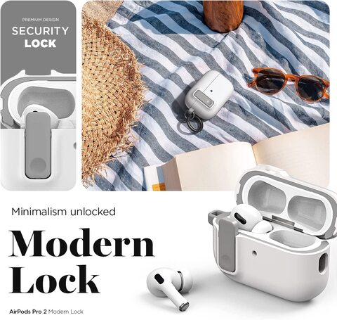 VRS Design Modern Lock For Airpods Pro 2nd Generation Case (2022) Airpods Pro 2 Case Cover With Carabiner - White