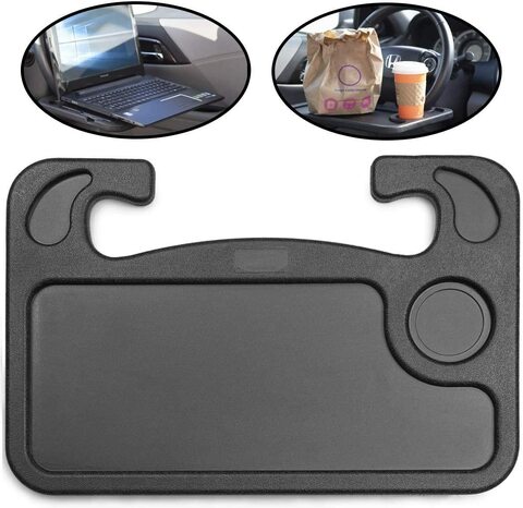 Steering Wheel Desk, Car Table Steering Wheel Tray and Vehicle Seat Mount Notebook Laptop Eating Desk,Food Eating Tray,Great Gift For Constant Travelers, Fits Most Vehicles Steering Wheels (Black)