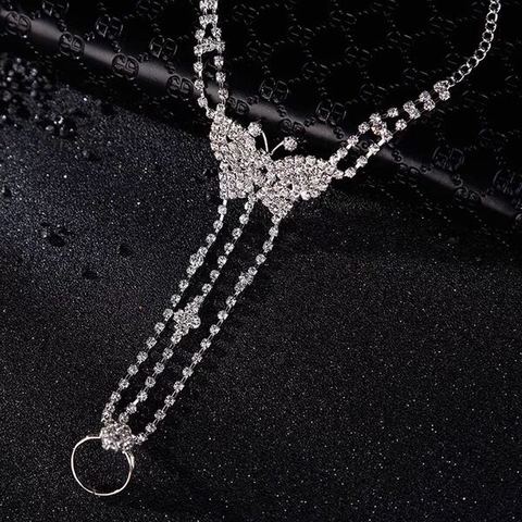 Butterfly Crystal Barefoot Sandals  Anklet Bracelet with Rhinestone Toe Ring (Chain Length: 6&quot;-1 Pieces) Ladies Bracelet.
