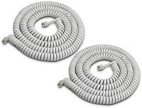 Telephone Handset Phone Extension Cord Curly Coil Line Cable Wire - WHITE (PACK OF 2)