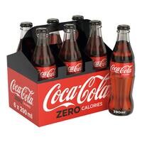 Coca-Cola Zero Calories Carbonated Soft Drink Glass Bottle 290ml Pack of 6