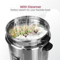 Nobel 2.8 Litres Rice Cooker Stainless Steel Tempered Glass Lid With Thermal Fuse Automatic Cooking And Warming System NRC280S Silver 1 Year Warranty