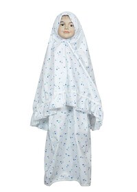 City Rose Muslim Islamic Pray Set Girl&#39;s khimar 2 Pieces Sets Soft Prayer Dress Hijab Abaya Suit White Floral Blue ( 7-8 Years )