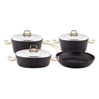 Home Maker Granite Cookware Set With Stainless Steel Lid Black And Gold 7 PCS