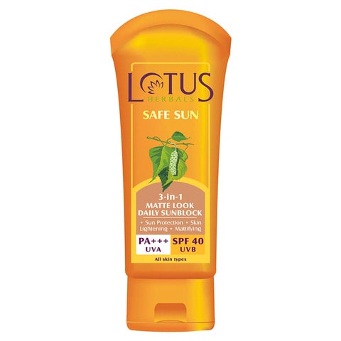 Lotus Herbals Safe Sun SPF 40 3 In 1 Sun Screen Cream Yellow 100g