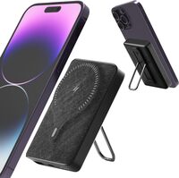 BRAVE 10,000mAh Magnetic Mini Wireless Power Bank With Stand, 20W Wireless Pocket Portable Charger With Built-in Strong Magnet Compatible With iPhone 15 Pro Max &amp; Other iPhone Devices - Black
