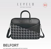 Levelo Belfort Saffiano Laptop Bag With LVL Signature Logo, Saffiano &amp; PU Leather -Water Resistant Material - Black