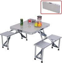 Class Outdoor Four Seater Foldable Table, Perfect for Outdoor Barbecue, Picnic Tables, Camping, Chairs and Tables, Silver,Convenient Carry Handle, Silver, CLDNAL01
