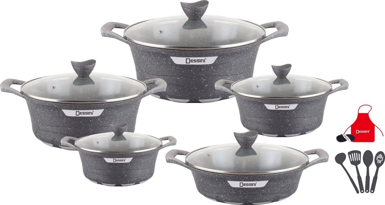 Buy Dessini 17 Piece Granite Cookware Set Grey 32 Cm Online Shop Home Garden On Carrefour Uae