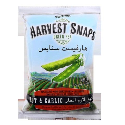 Calbee Harvest Snaps Hot And Garlic Green Pea Crisps 34g