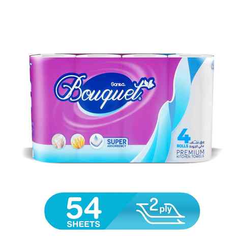 Sanita Bouquet Kitchen Towel Rolls White 54 Sheets 4 count