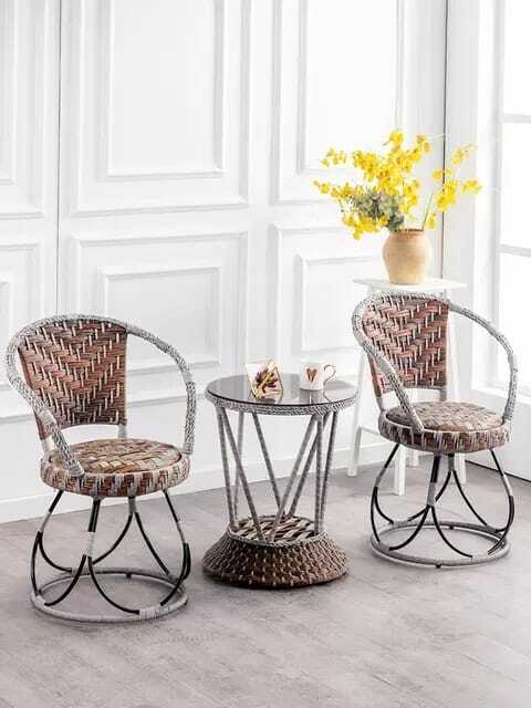 Buy Round 3 Piece Wicker Outdoor Conversation Bistro Set Patio All Weather Furniture 2 Cushioned Chairs And Side Table For Balcony Porch Yl21008 372 Online Shop Home Garden On Carrefour Uae