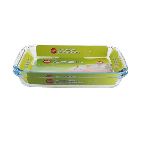 AlHoora, 29X18XH5cm Set of 2-Piece Glass Rectangular Tray Roaster ,Baking Dish With Handle, Borosilicate Glass High Thermal Shock-Resistant Pan, Electric Oven And Microwave Oven Safe
