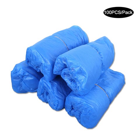KKmoon-50 Pairs Disposable PE Shoes Covers Waterproof Dustproof Anti-slip Boot Shoe Covers with Elastic Band for Workplace Indoor Carpet Floor Protection Outdoor Activities Blue 100PCS/Pack