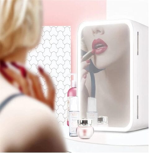 N/B Ac/Dc Skincare Fridge With Makeup Mirror, Mini Fridges For Skin Care, Lightweight Beauty Fridge With LED Lights For Skin Care Products, Breast Milk, Foods