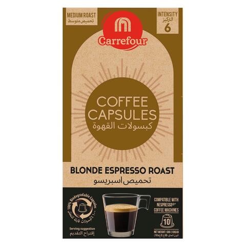 Carrefour Blonde Espresso Medium Roast Intensity 6 Coffee 10 Capsules