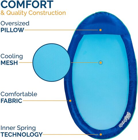 SwimWays Spring Float Inflatable Pool Lounger with Hyper-Flate Valve, Blue