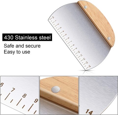 Atraux Stainless Steel Dough Cutter Bench Scraper With Wooden Handle (Round)