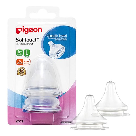 Pigeon SofTouch Peristaltic Plus Wide Neck Silicone Teat 01869 Large Clear 2 PCS