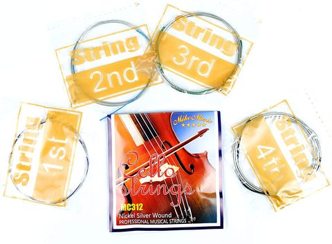 Mike Music Cello Strings Full Set (A, D, G, C) Steel Rope Core For 4, 4 &amp; 3, 4 &amp; 1, 4&amp; 1, 2Size (Cello Strings Mc312)