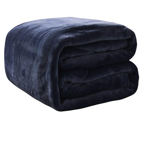 Buy Fabienne Silky Plain Microfiber Bed Blanket Double Size Navy Blue ...