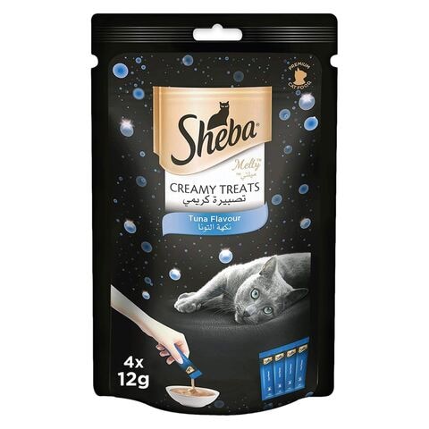 Sheba Cat Food Melty Tuna Flavor Creamy Treats, 12g Pouches (Pack of 4)